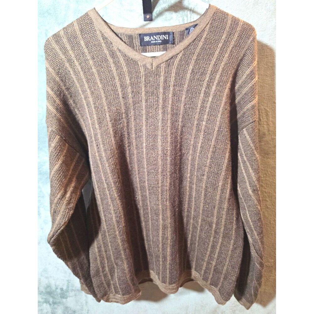 Brandini 100% Merino Wool Rib Knit Sweater Brown Made Italy Men's Medium